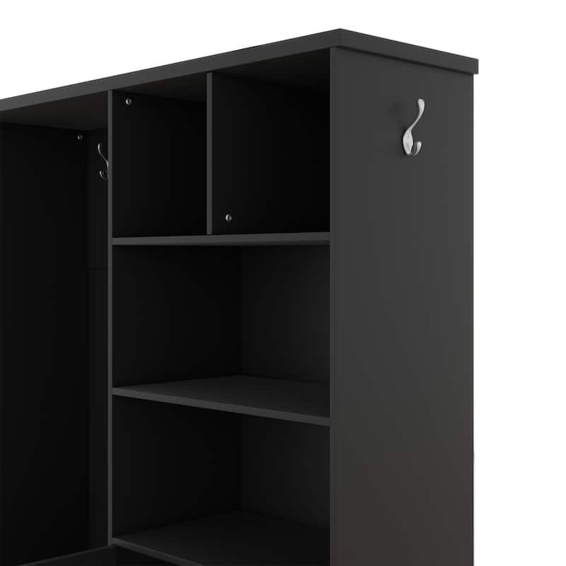 Anmytek Black 5 in 1 Hall Tree Entryway Storage Organizer with Shoe Bench Hooks Cabinet