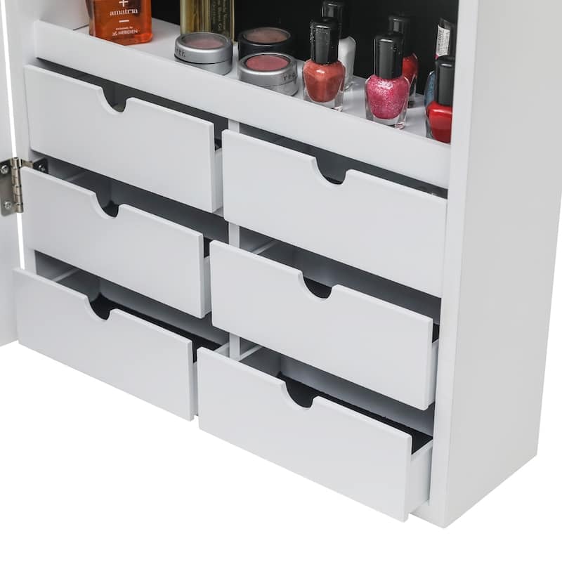 6-Drawers Wooden Wall Hanging White Jewelry Armoire Cabinet