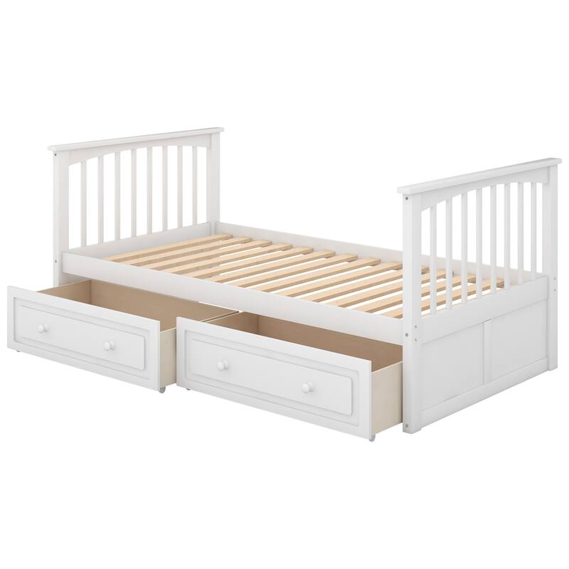 Convertible Twin Bunk Bed with Drawers, White, Solid Pine and MDF Construction
