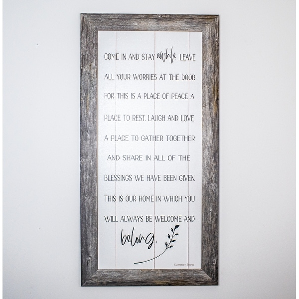 Come In And Stay Awhile Leave Your Troubles At The Door Framed Art Decor. Opens flyout.