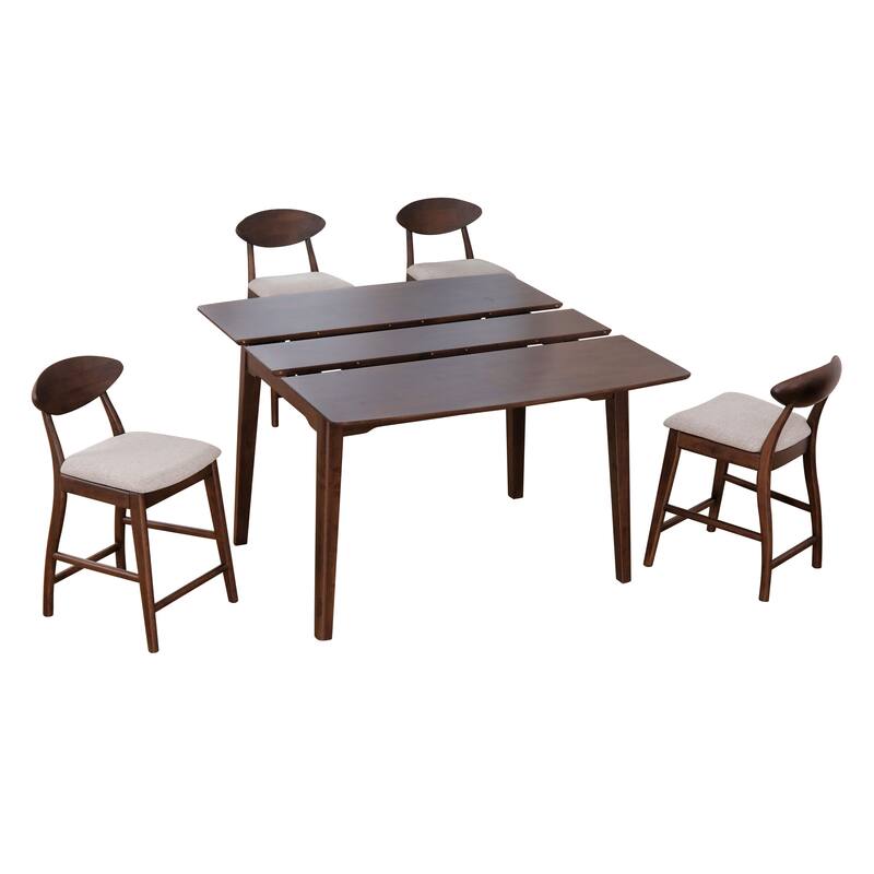 Furniture of America Abigail V Mid-Century Modern 5-Piece Walnut 53-inch 1-Leaf Extendable Counter Height Dining Set