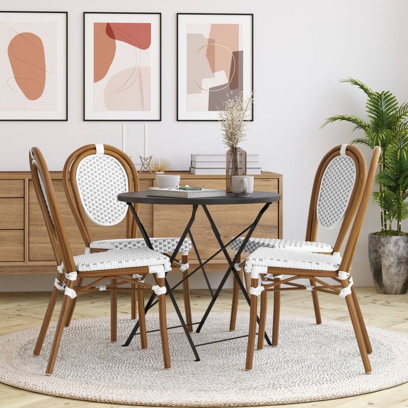 Stacking Bistro Chairs with Metal Frames - White & Gray/Natural Frame