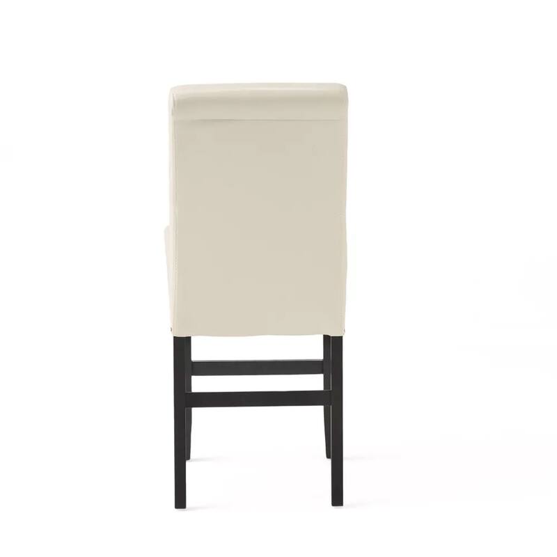 Roomfitters Upholstered Leather Counter Stools, Set of 2 Dining Chairs with Nailhead Trim and Wood Legs, Ivory Black
