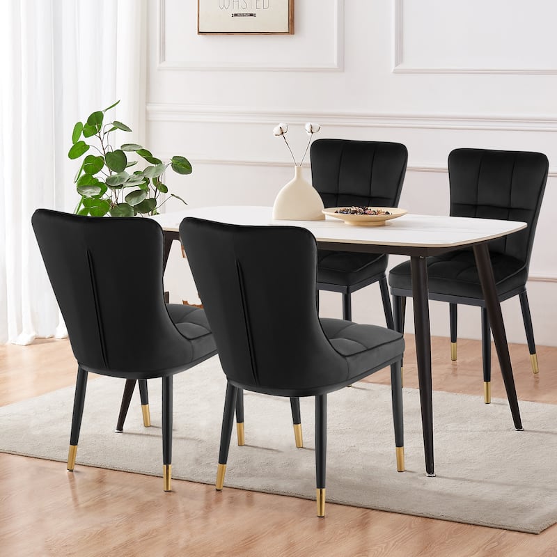 Velvet Upholstered Dining Chairs with Metal Legs, Set of 2/4 - 35.8"H x 18.9"W x 23.2"D - Set of 4 - Black