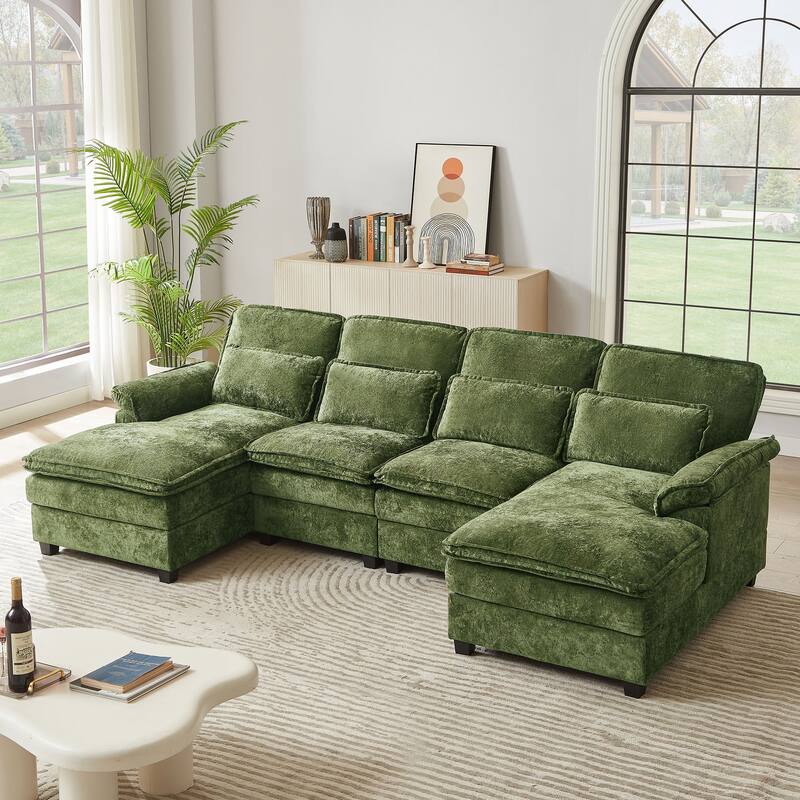 113 Inches Oversized Double Layer Cloud Design U Shaped Sofa with Double Chaise