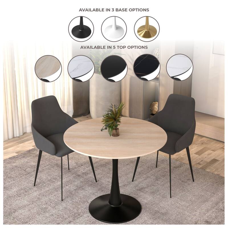 Bristol 35" Round Dining Table for 4 with Sintered Stone Tabletop in Black Base for Kitchen & Dining Room