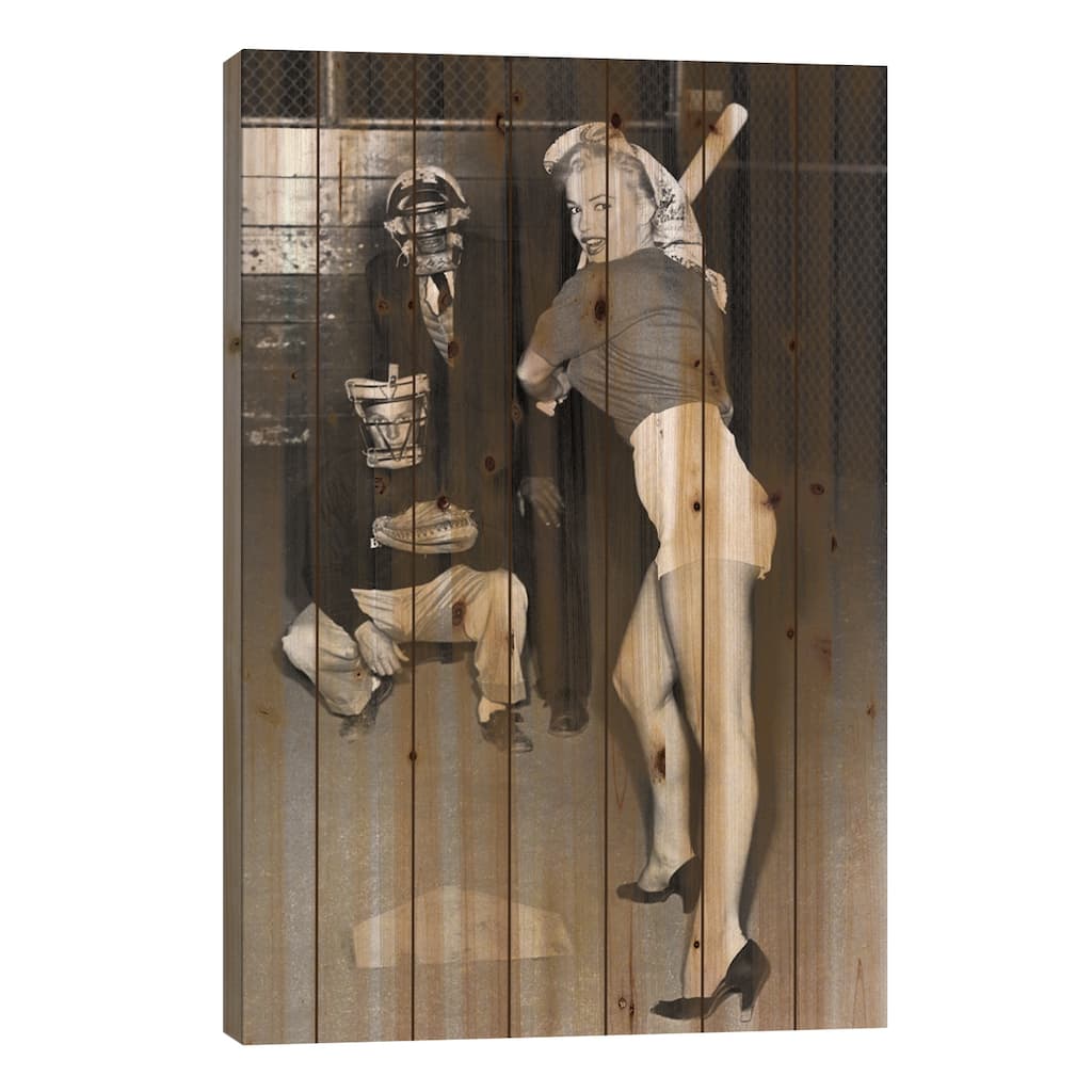 Marilyn Monroe At The Plate In Black Heels Print On Wood by Radio Days - Multi-Color