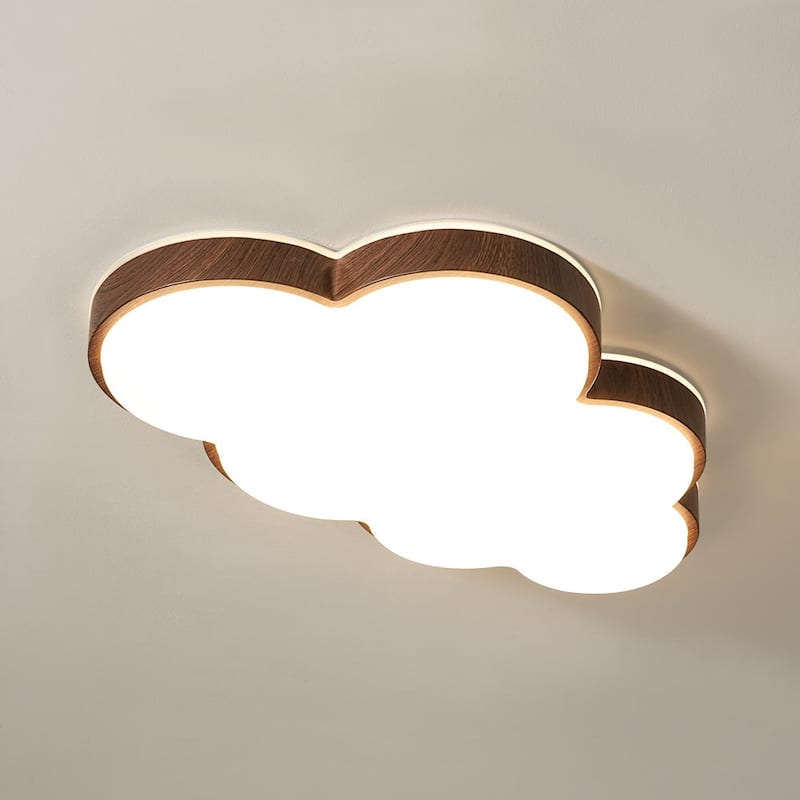 Walnut Wood Grain 5CCT Dimmable LED Cloud Kids Flush Mount - 21.9 Inches