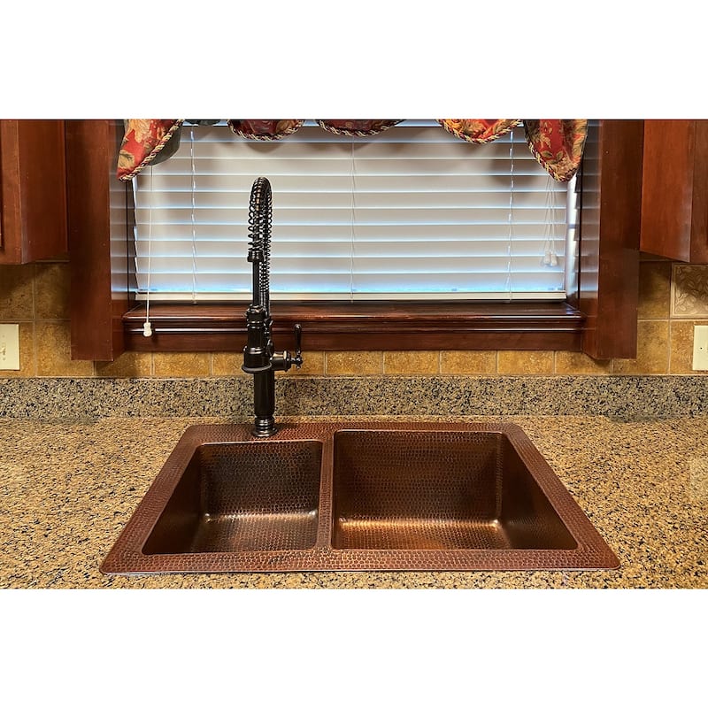 33-in Hammered Copper 40/60 Double Basin Kitchen Sink (K40DB33229)