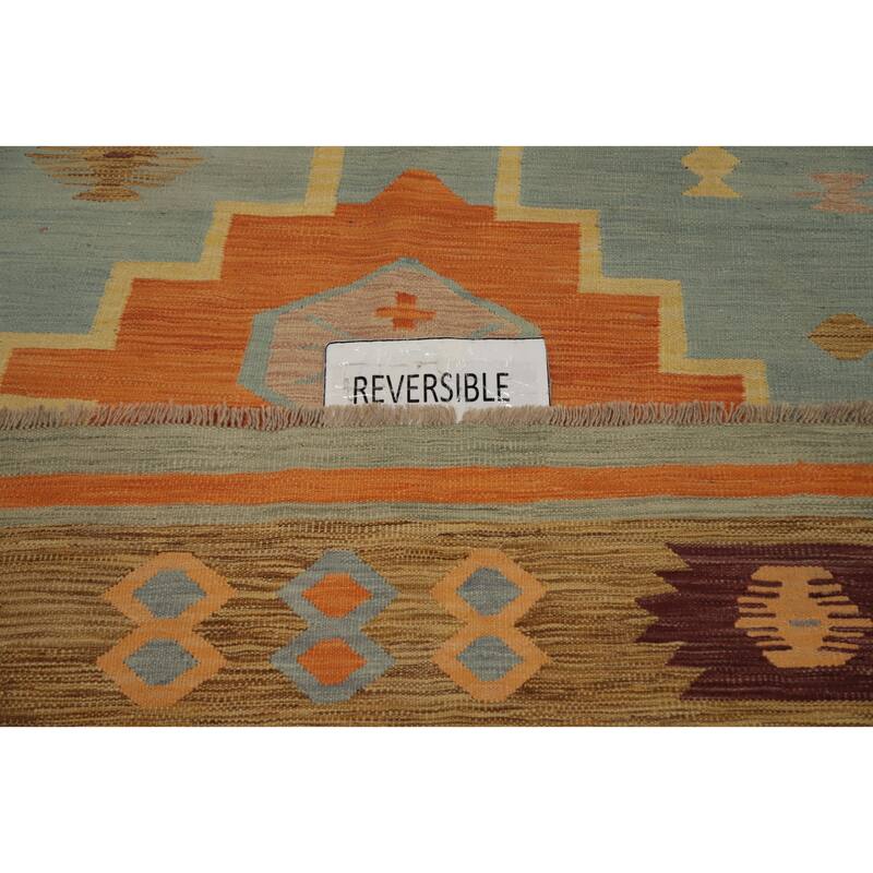 Hand Woven Oriental 100% Wool Carpet Southwestern Tribal Navy Blue & Blues Kilim Area Rug - 13' 0'' X 9' 9''