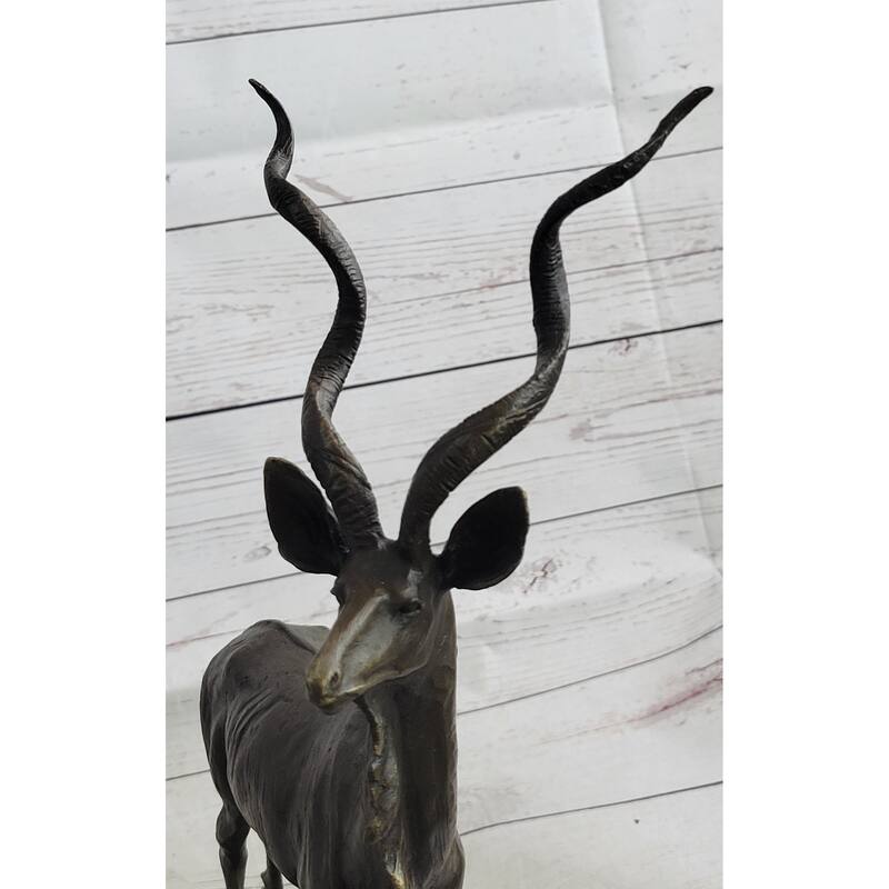 Kudu Antelope Gazelle African Deer Bronze Sculpture Statue Figure On Marble Base