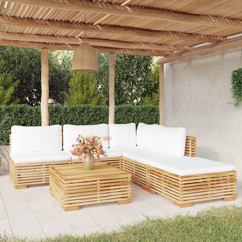 vidaXL 3 Piece Patio Lounge Set with Cushions Solid Wood Teak - 27.4" x 27.4" x 23.6"