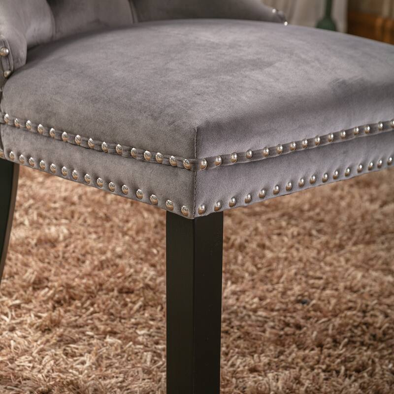 Velvet Dining Chairs Set of 2, Upholstered Dining Chairs with Button Tufted Back, Nailhead Trim & Ring Pull Wingback