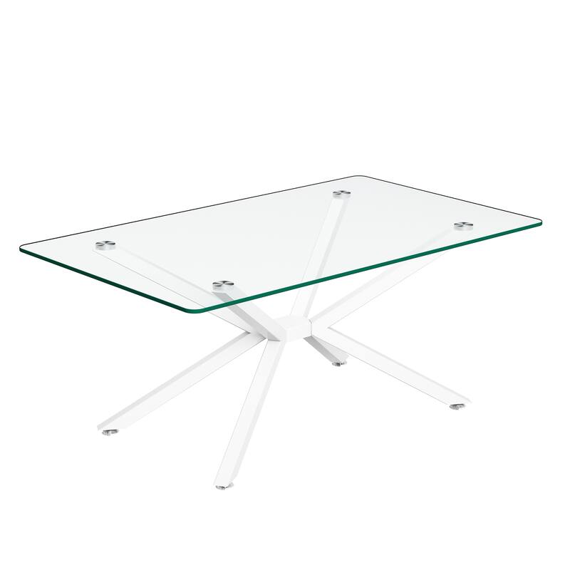 39 inch Glass Dining Table with Tempered Top, Adjustable Legs, 220LB - White