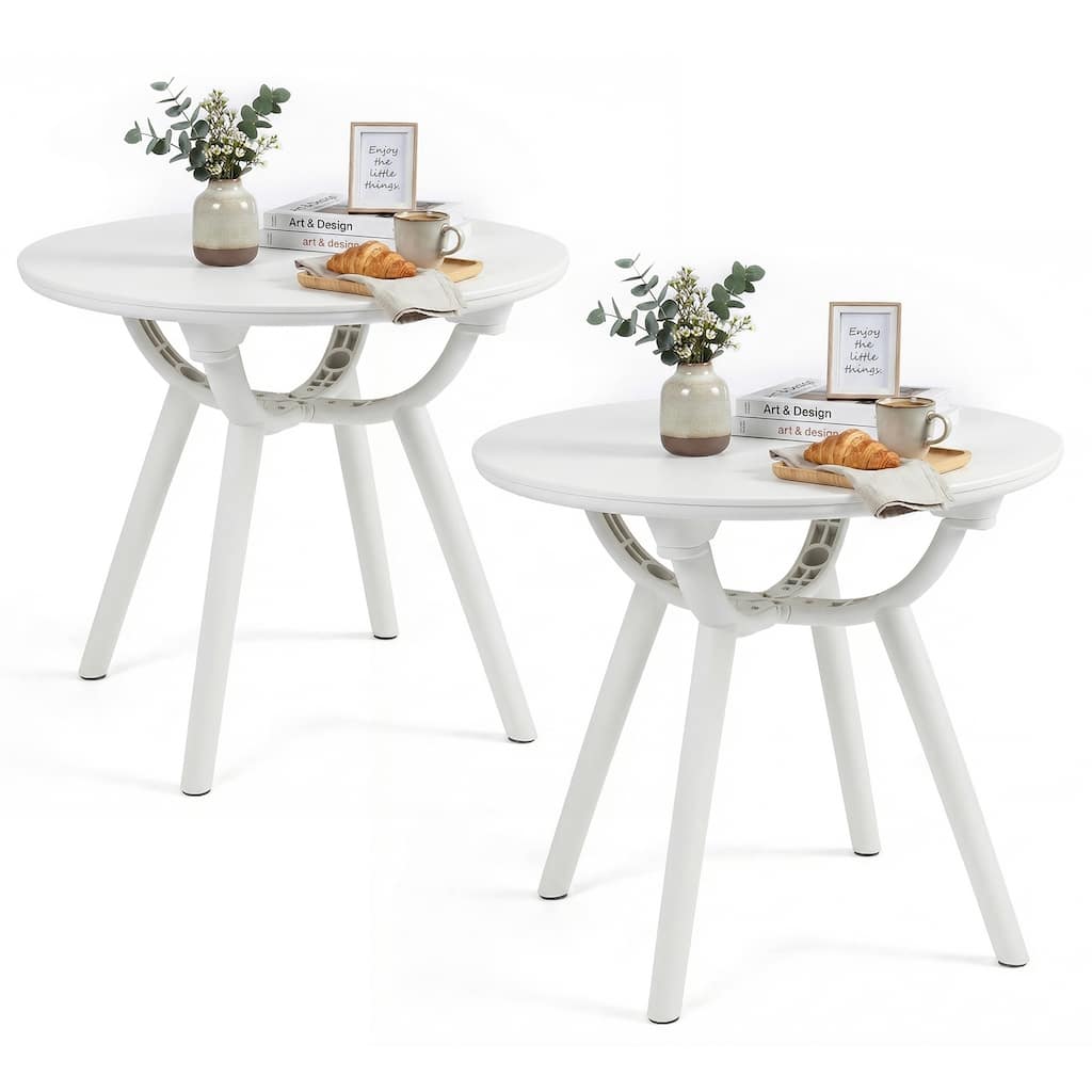 Gymax 2PCS Outdoor Side Table 20'' Round Storage Side Table