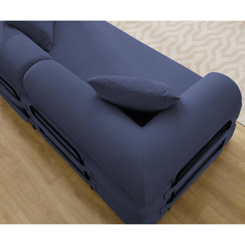 Folding Couch Convertible into King Size Floor Bed, 4-in-1 Corduroy Sleeper Sofa Bed with Moved Armrests and Non-Slip Pad