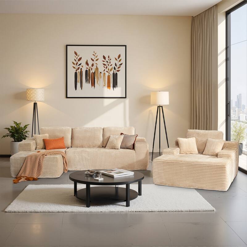 ​​OVIOS Modern Minimalist No-Assembly Living Room Set​ - LeftPlush-Beige