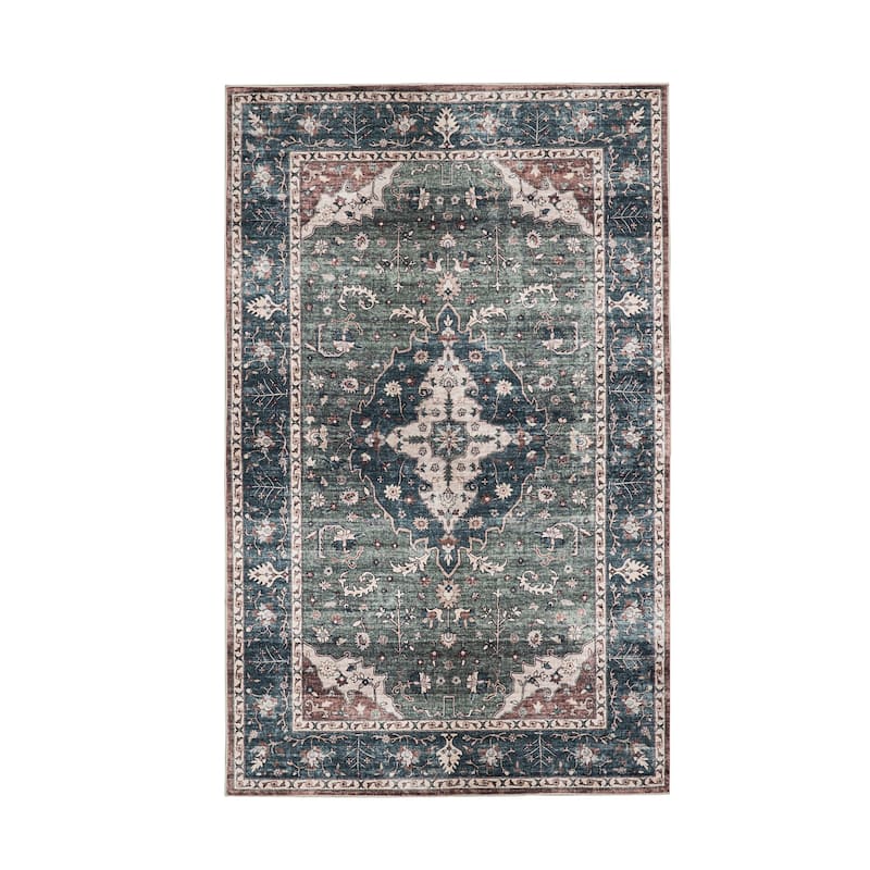 Glitzhome Machine Washable Boho Floral Medallion Area Rugs 5' x 8'