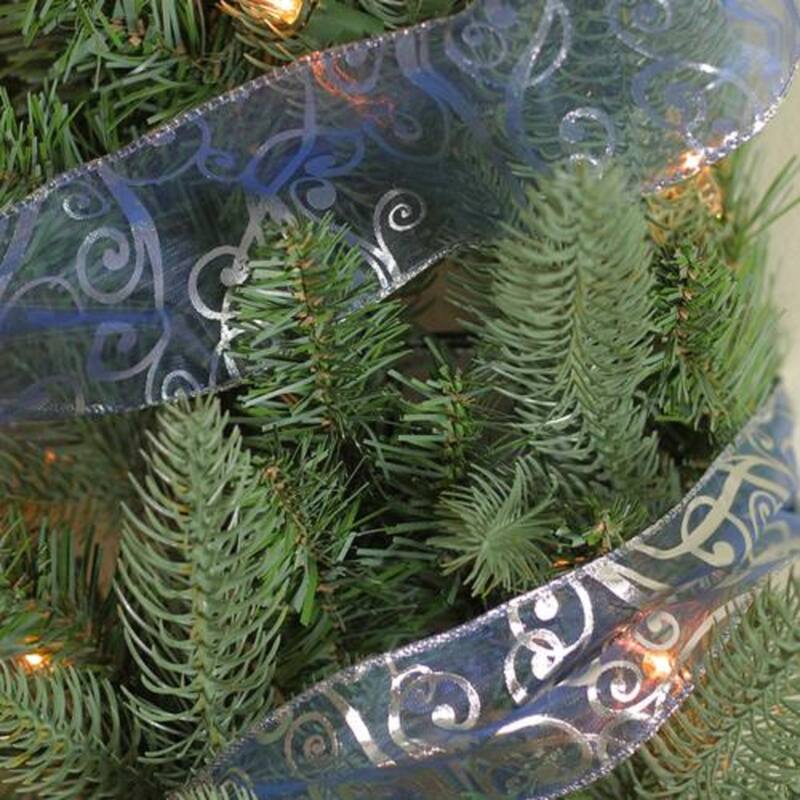 Blue and Silver Abstract Swirls Christmas Wired Craft Ribbon 2.5" x 10 Yards