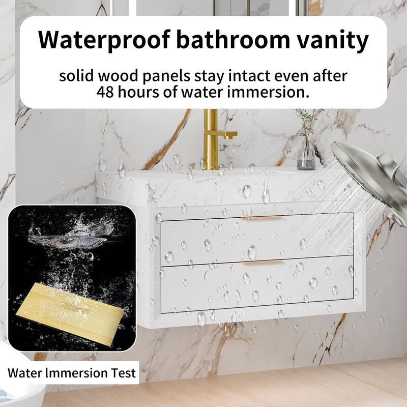 Modland 36" Wall-Mount Vanity with LED Light & 2 Soft-Close Drawers - Solid Oak, Black,White,Blue,Green - 36 inch