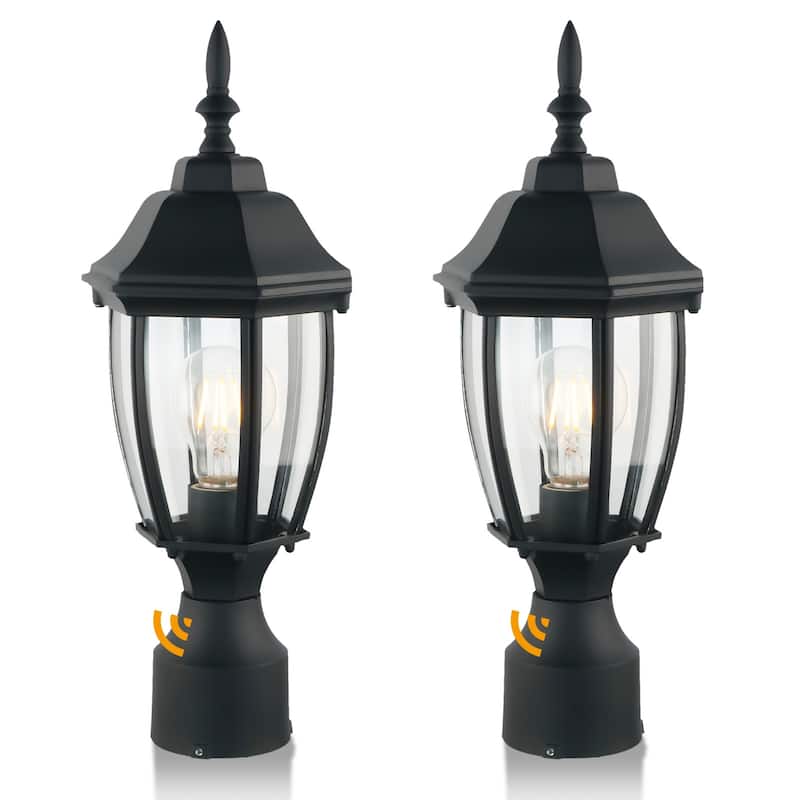 16" Post Light Fixture with Tempered Glass(2 Pack) - Black
