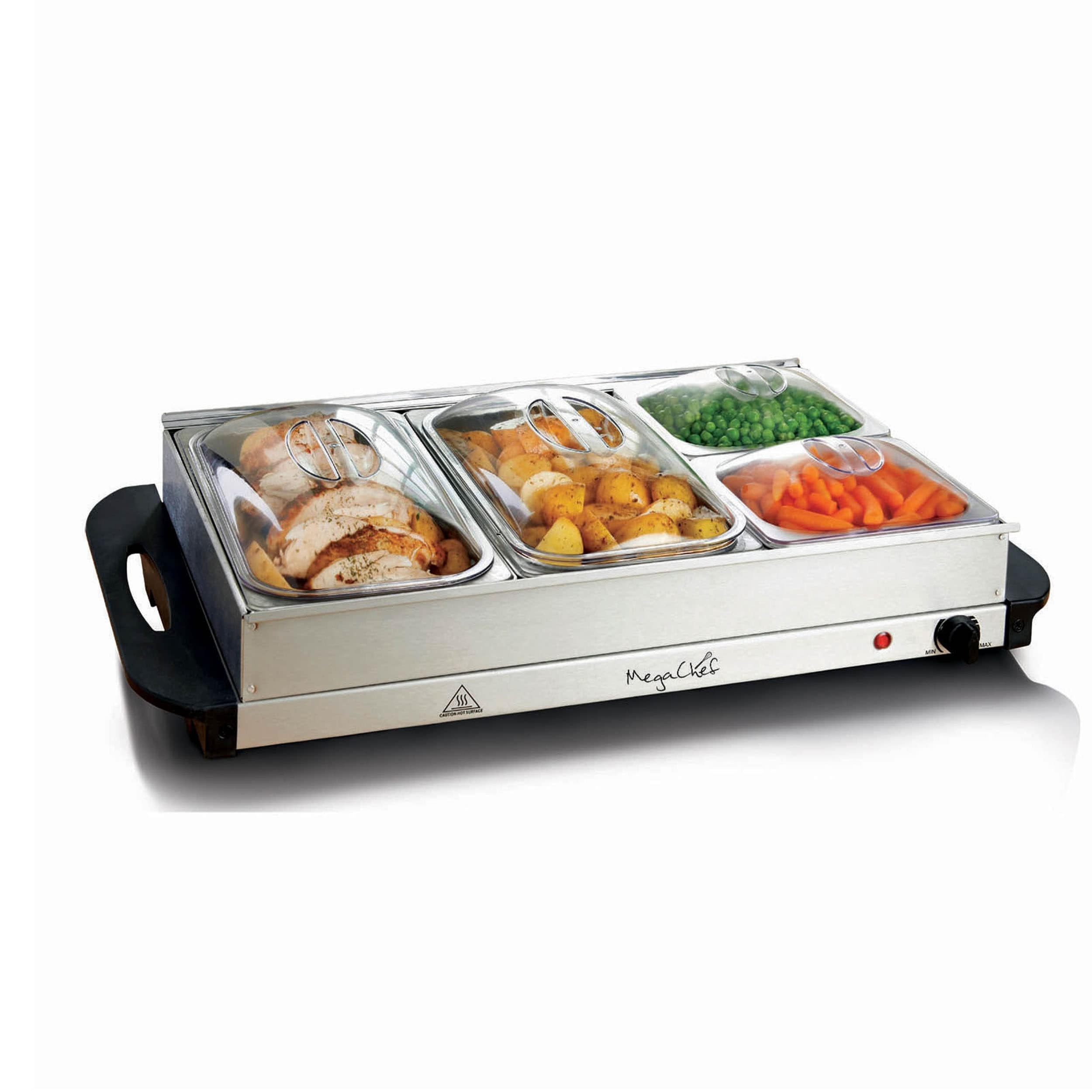 MegaChef Buffet Server & Food Warmer Tray Holder with Four Sections