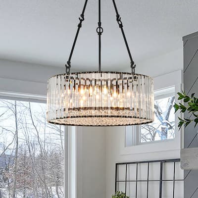 Modern Drum Crystal Chandelier Kitchen Island Pendant Light for Dining Room - W19.69"