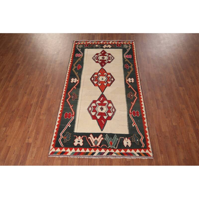 Nomadic Kilim Persian Vintage Area Rug Hand-Woven Wool Carpet - 4'2"x 7'11"
