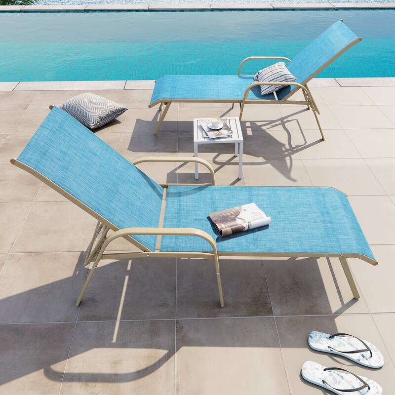 Set of 2/4 Outdoor Aluminum Chaise Lounge Chairs with Adjustable Backrest