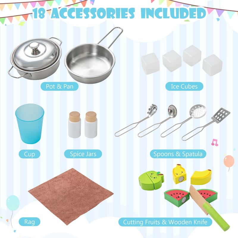 Costway Kids Kitchen Playset Wooden Pretend Play Chef Toy with - See Details