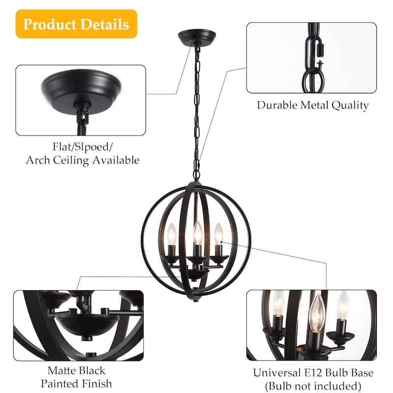 3-Light Farmhouse Globe Chandelier for Dining Room Kitchen Island