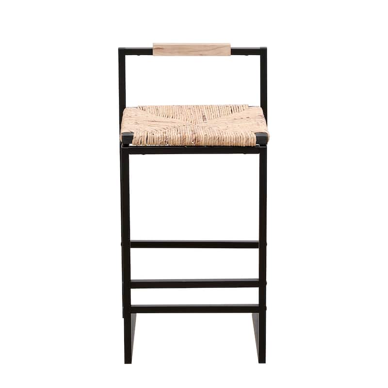 Faux Leather/Water Hyacinth Woven/Paper Rope Woven Upholstered Bar Stools Set of 2