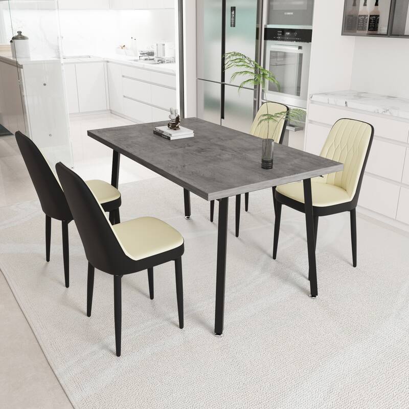 Modern 5-Piece Dining Set Expandable Table with Cushioned PU Chairs for Kitchen or Living Room