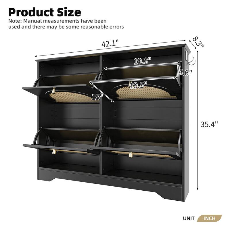 Freestanding Tipping Bucket Shoe Cabinet with 4 Flip Drawers