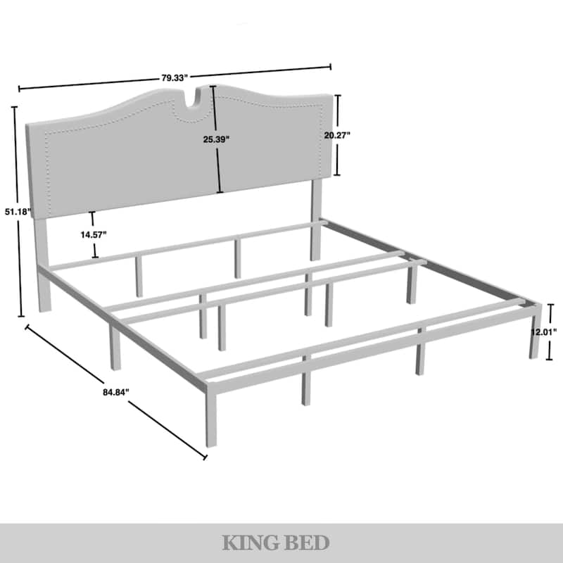 CraftPorch Modern Linen Nailhead Curvaceous Upholstered Bed