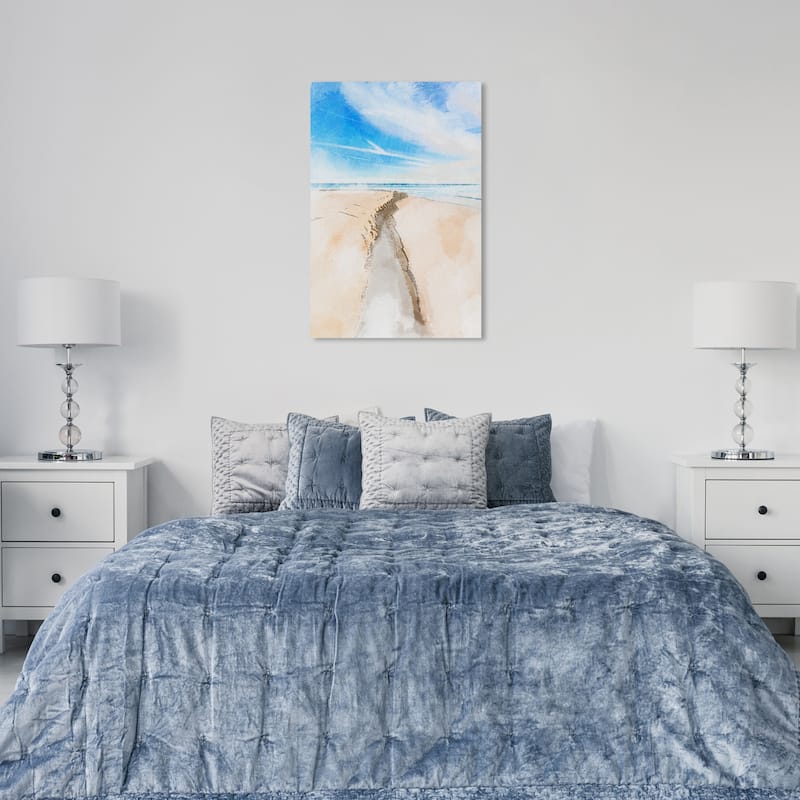 Wynwood Studio Canvas Nautical and Coastal Path in Sand Blue and Light Blue Nautical & Coastal Wall Art Canvas Print - 36 x 24