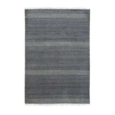 Hand Crafted Wool & Viscose Grey / Ivory Contemporary Modern Modern Grass Rug - 8' X 10'