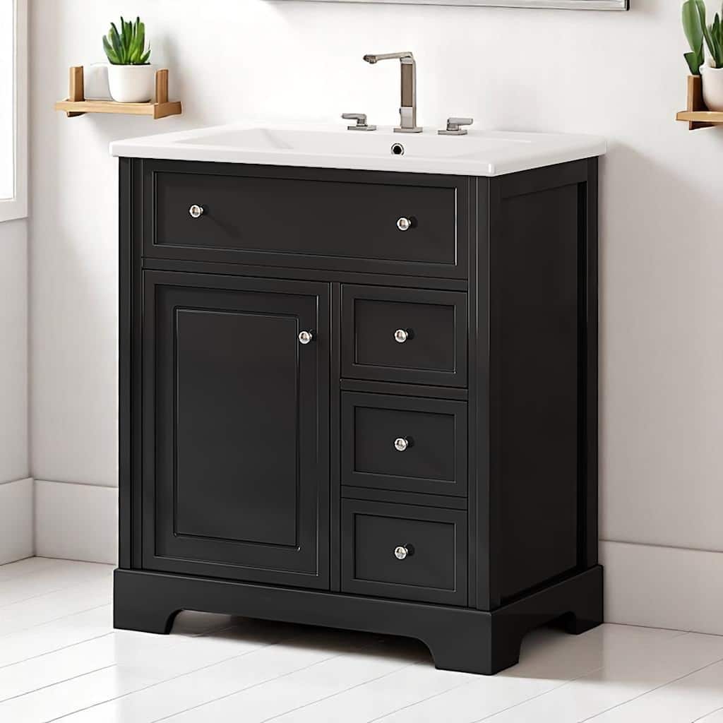 30" Bathroom Vanity with Sink, Freestanding Cabinet with 2 Drawers, Door Shelf Design, Painted Finish