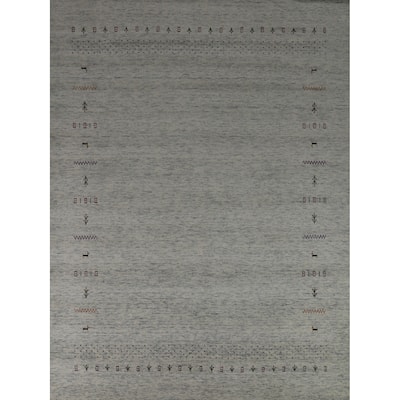 Beige Tribal Gabbeh Indian Area Rug Hand-Knotted Wool Carpet - 8'3" x 10'0"