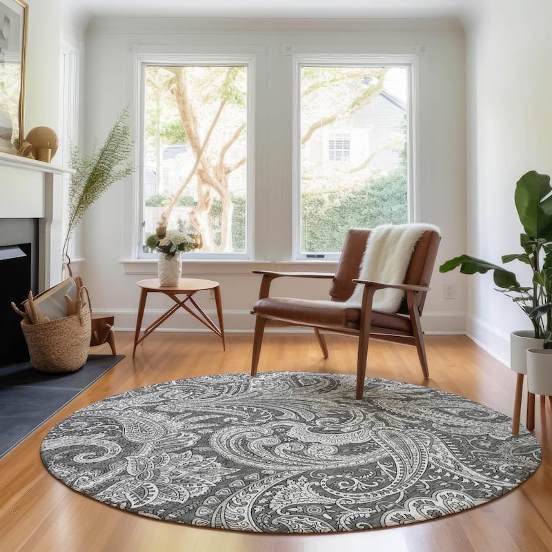 Premium Washable Super Soft Traditional Paisley Mayfield Rug - Gray - 8' x 8' - Round
