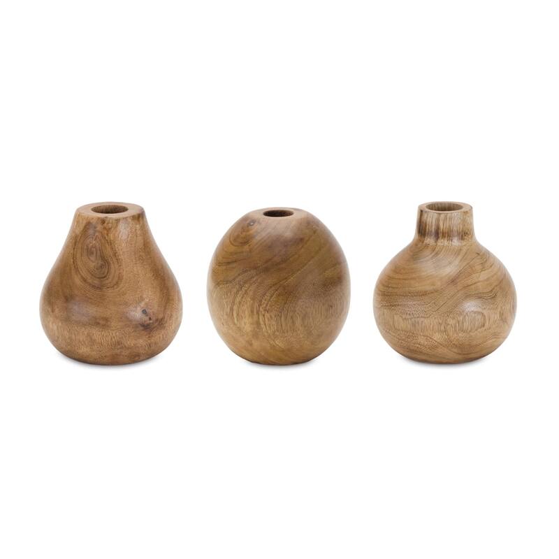 Set of Three Natural Wood Bud Table Vases - 4.75
