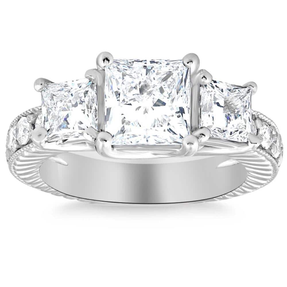 2 3/4CT Princess Cut Three Stone Vintage Diamond Engagement Ring Lab Grown