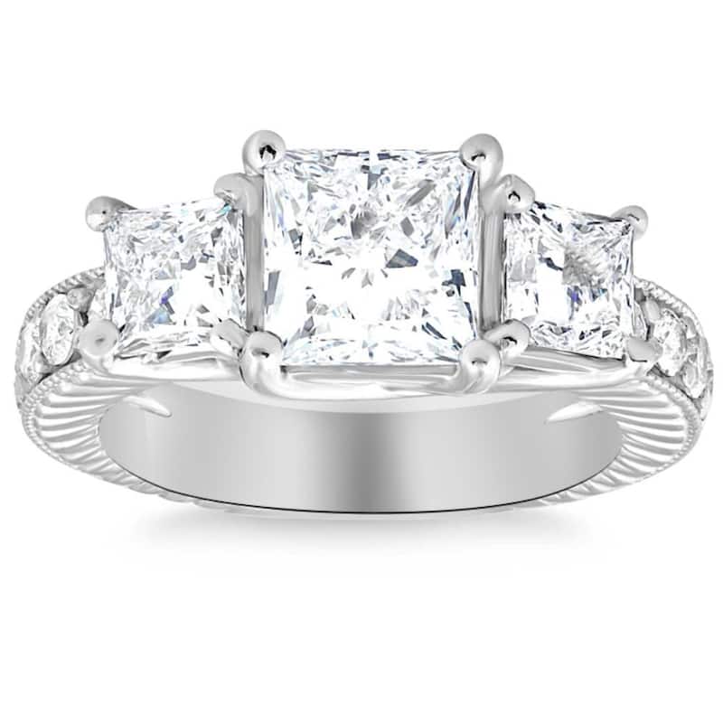 Bliss Diamond 2 3/4CT Princess Cut Three Stone Vintage Diamond Engagement Ring Lab Grown - 4.5 - White