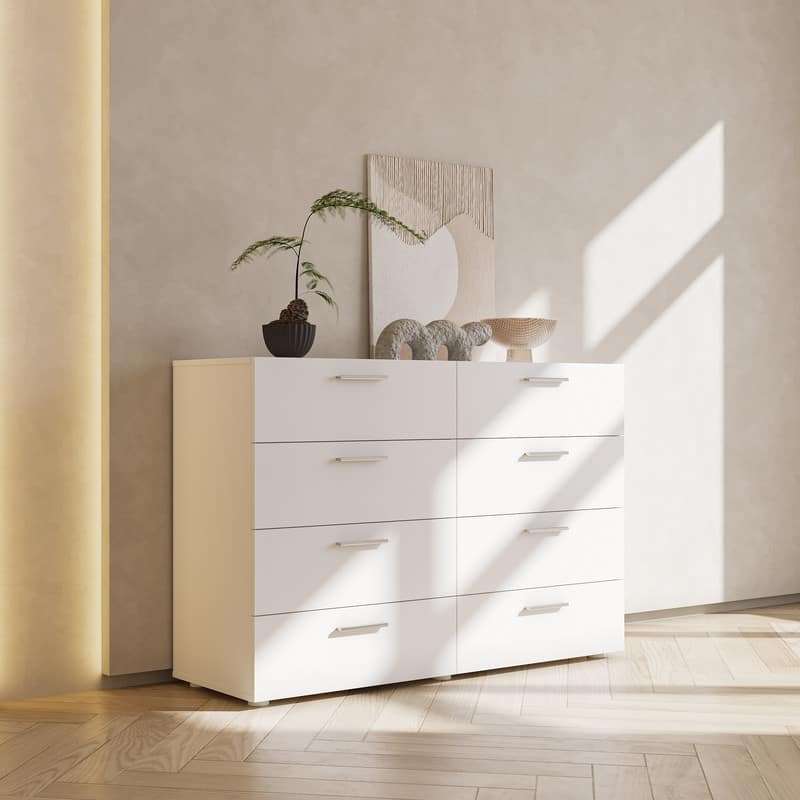 Space-saving 8-Drawer Double Dresser - White
