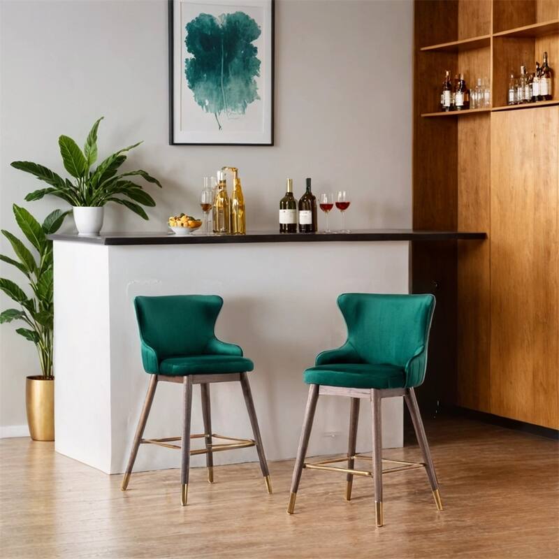 Fabric Upholstered Counter Height Wingback Stools,Set of 2