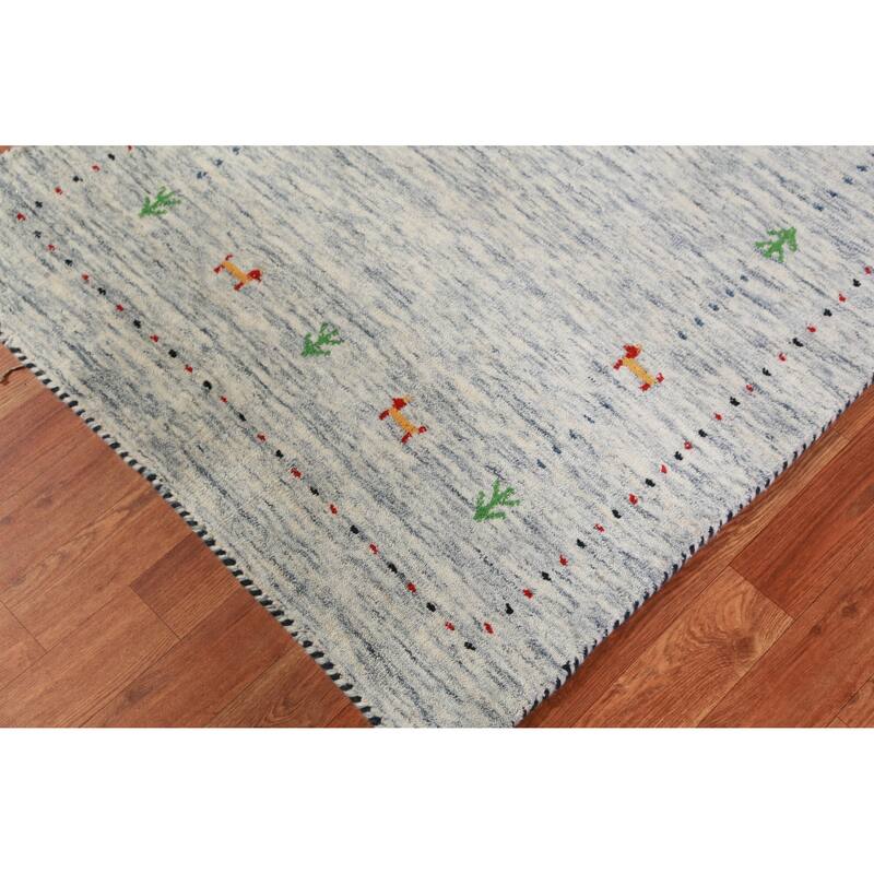 Hand Knotted Oriental 100% Wool Carpet Tribal Stripe Beige & Ivories Gabbeh Area Rug - 4' 9'' X 3' 1''