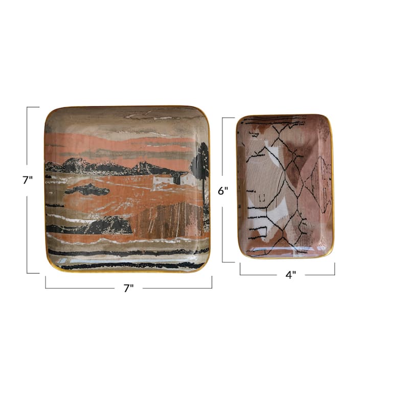 Abstract Enameled Metal Trays
