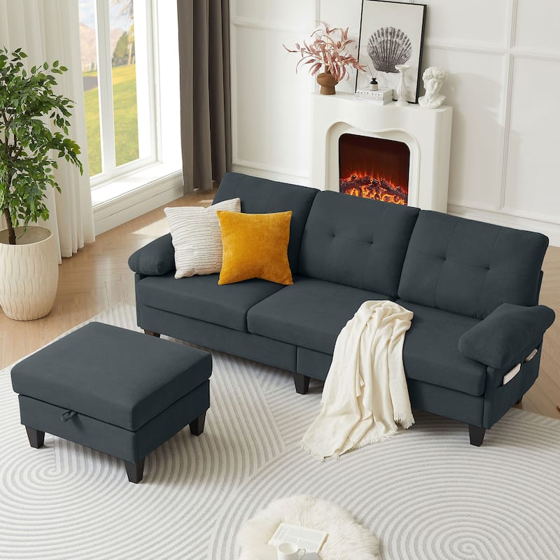 86.22" L Shaped Sectional Sofa with Side Storage Pockets