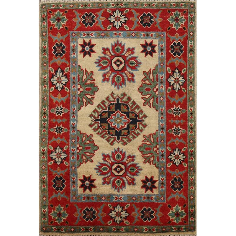 Kazak Oriental Accent Foyer Rug Handmade Beige Wool Carpet - 2'0"x 3'0"