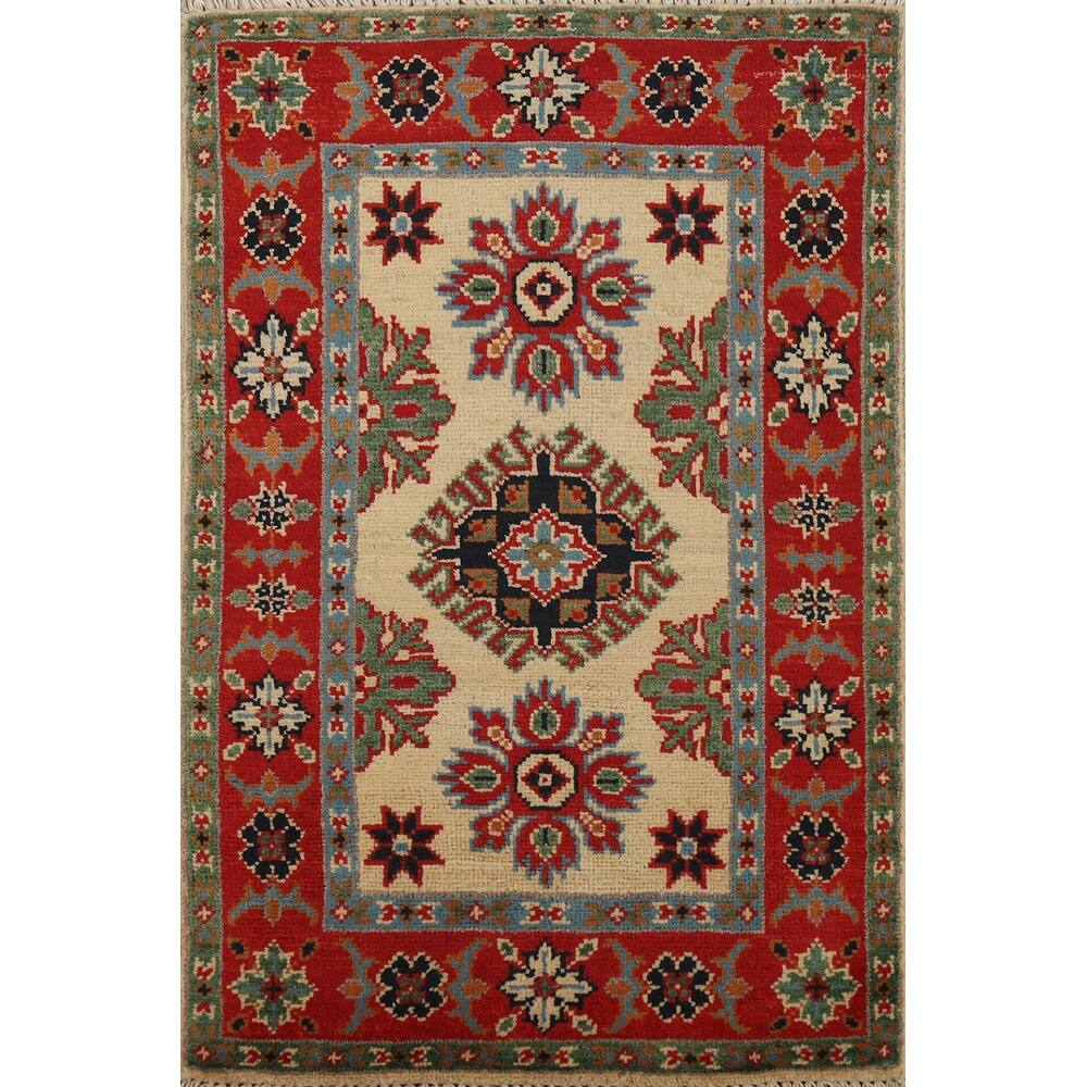 Kazak Oriental Accent Foyer Rug Handmade Beige Wool Carpet - 2'0"x 3'0"